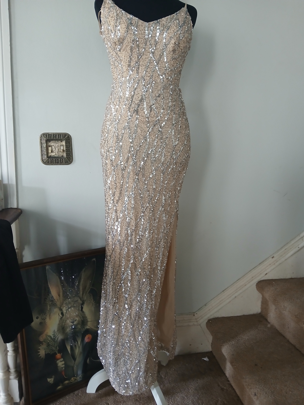 Brand New JUMP apparel Nude Sequined Spaghetti-Strap Prom Gown